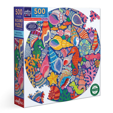 eeBoo Seahorses, Shells & Coral 500 Piece Round Puzzle