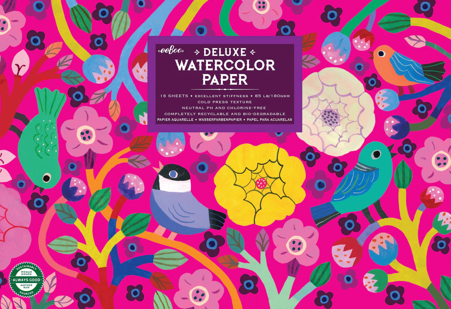 eeBoo Birds In Fuchsia Watercolor Paper