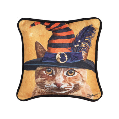 Orange Witch Cat 8x8 Pillow    