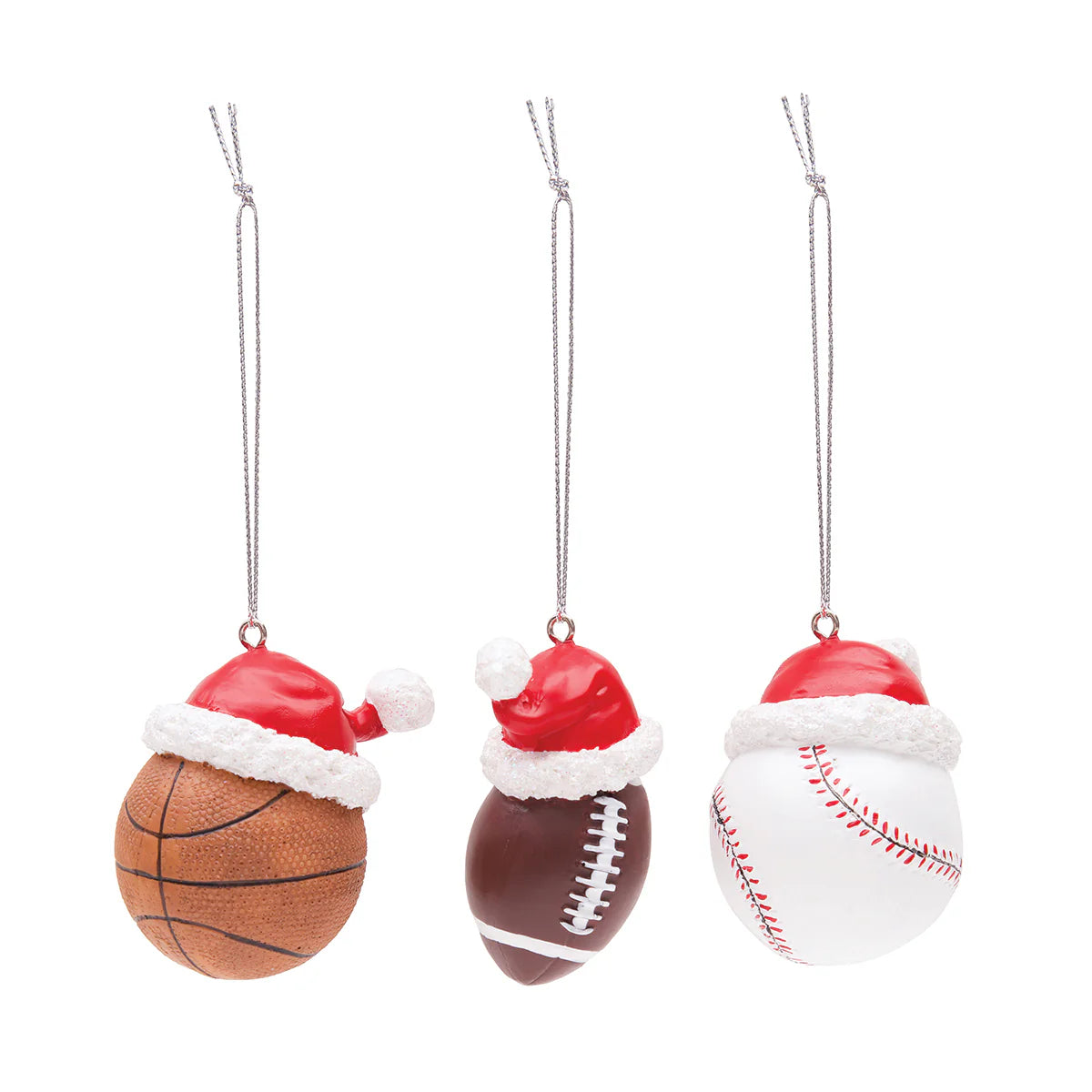 Sports Ball with Santa Hat Ornament - (Single) Various: Basketball, Football, or Baseball