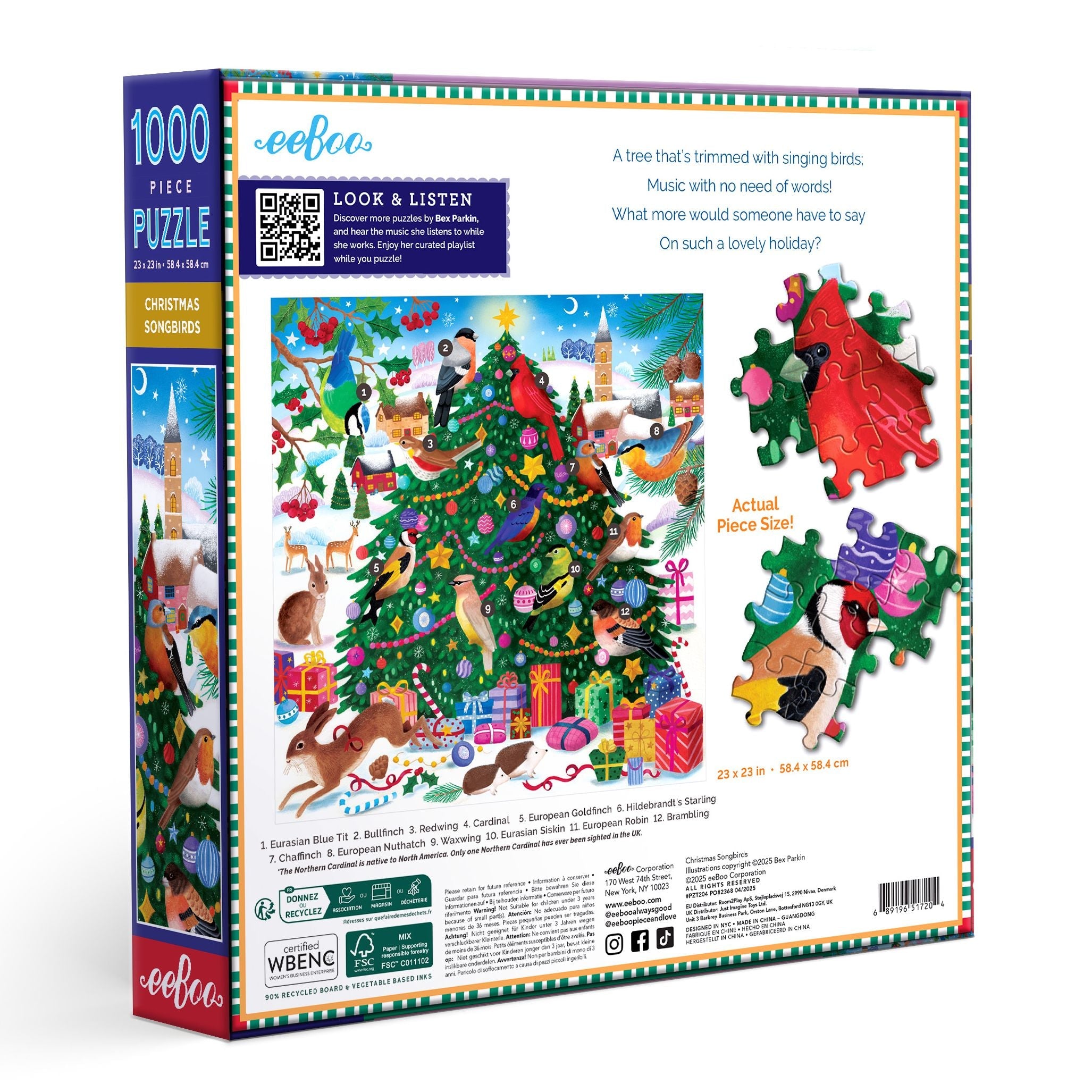 eeBoo Christmas Songbirds 1000 Piece Puzzle