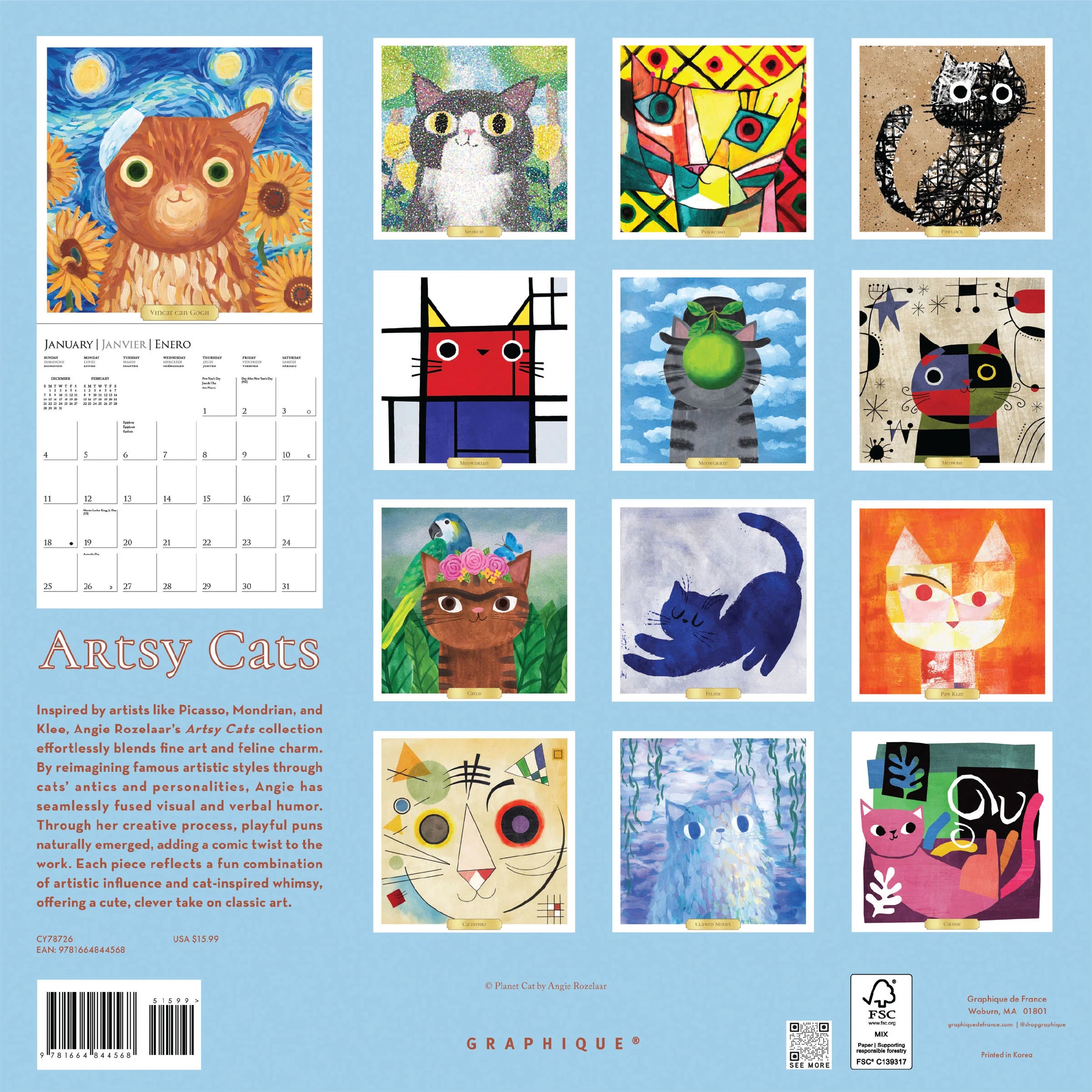 Artsy Cats 2026 Wall Calendar