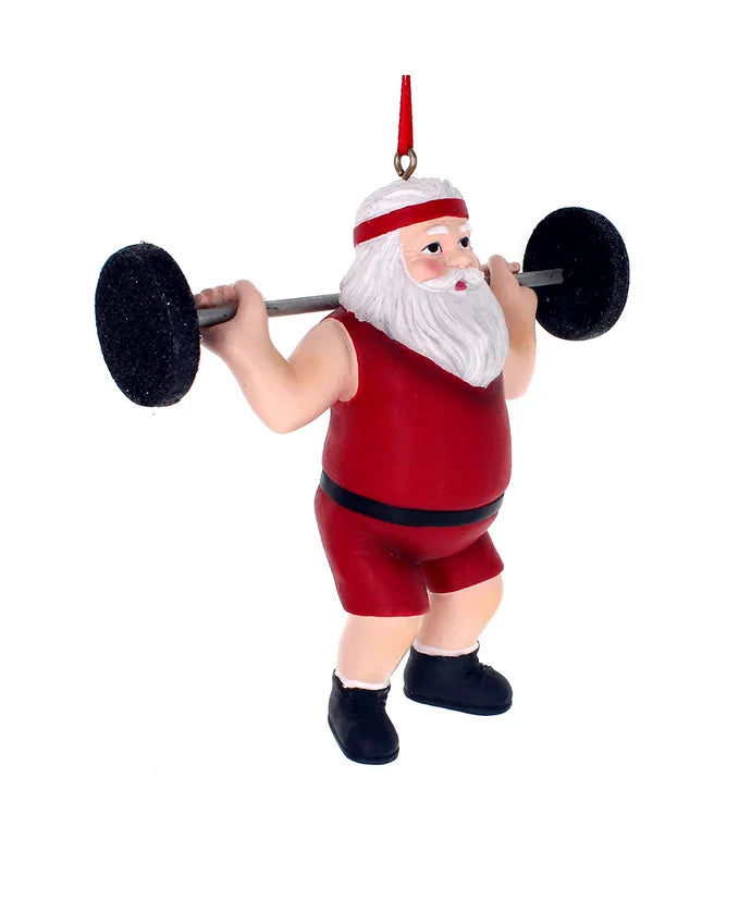 Weight Lifter Santa Ornament