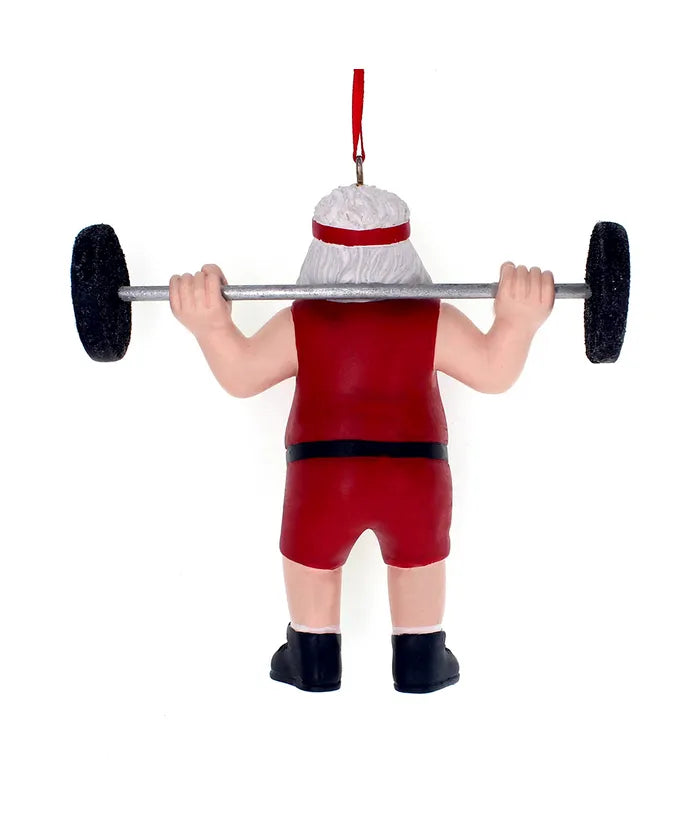 Weight Lifter Santa Ornament