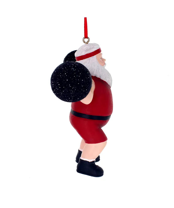 Weight Lifter Santa Ornament