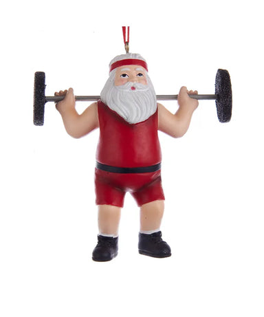 Weight Lifter Santa Ornament