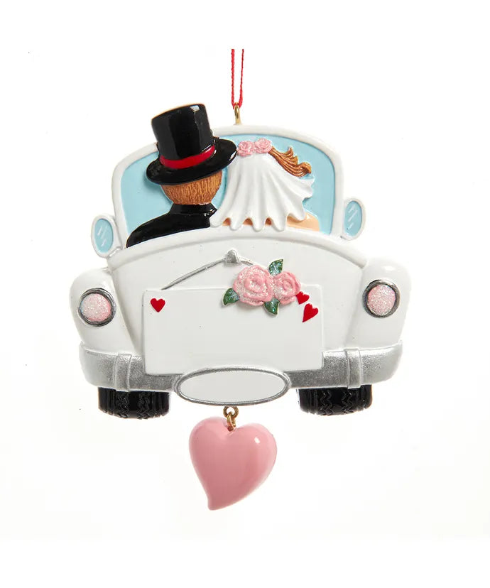 Wedding Couple in Car Ornament
