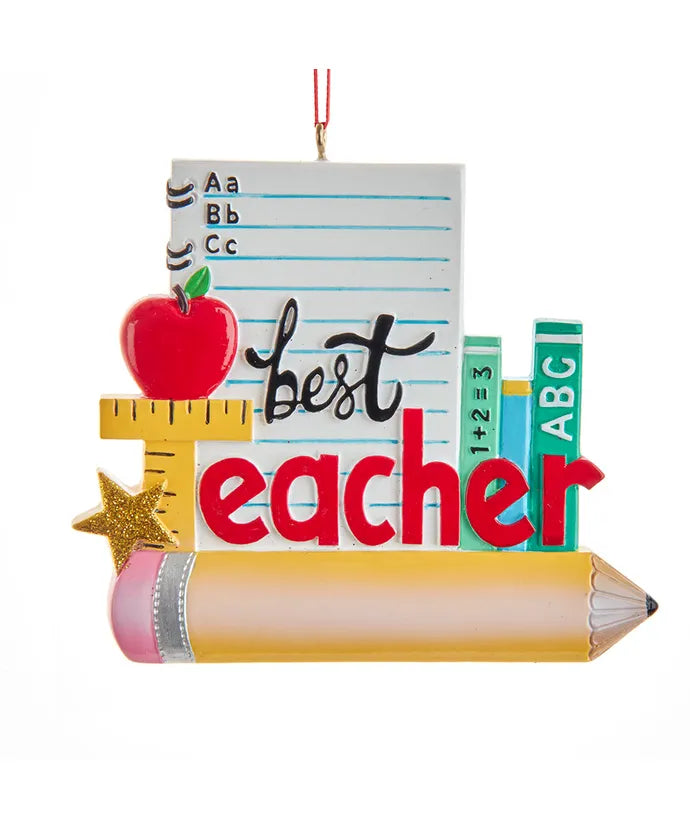 Best Teacher Pencil and Paper Ornament