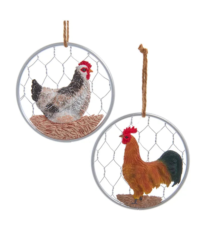 Chickens on Wire Ornament - Single, Various Options