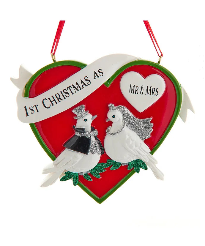 1st Christmas as Mr. & Mrs. Dove Heart Ornament