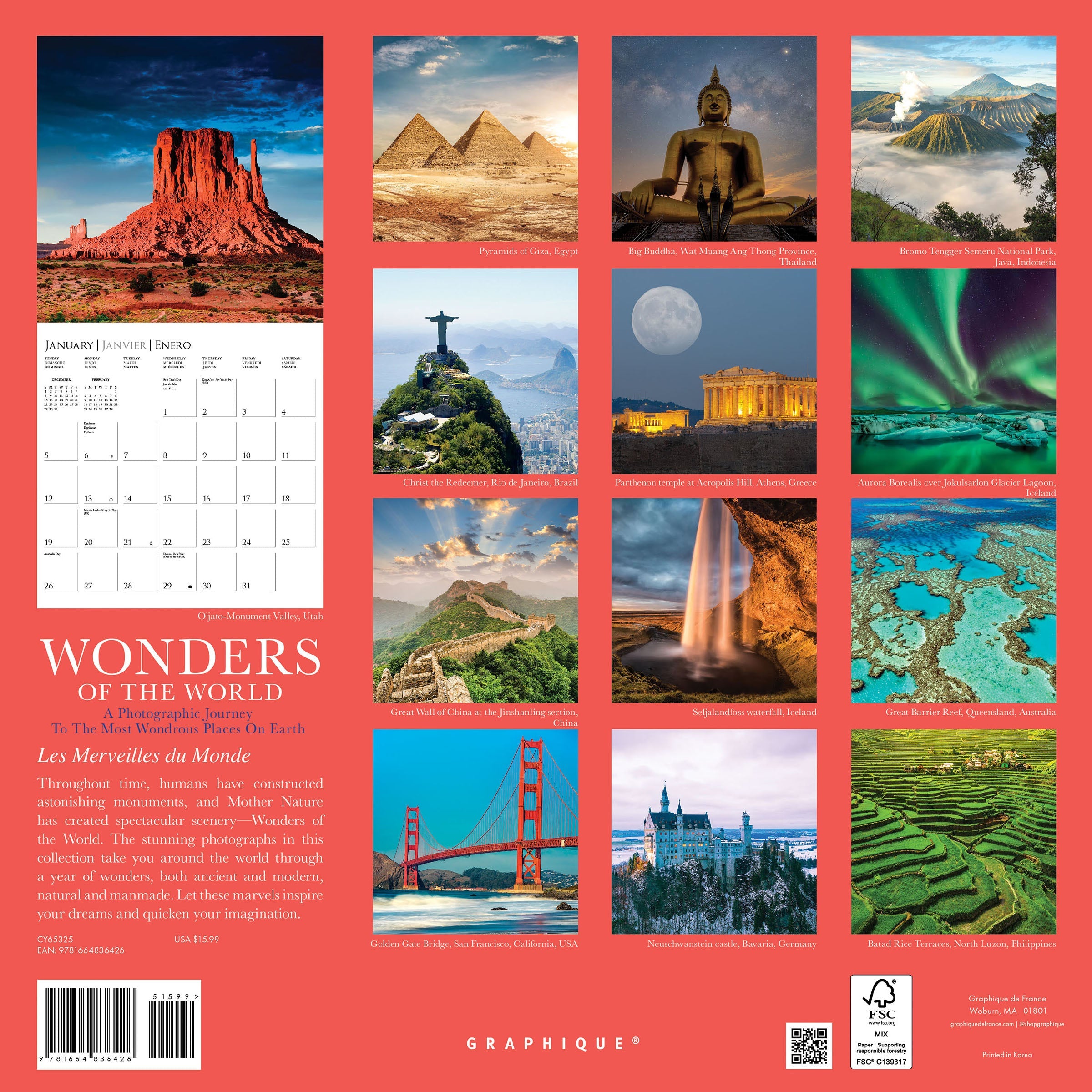 Wonders of The World 2025 Wall Calendar    