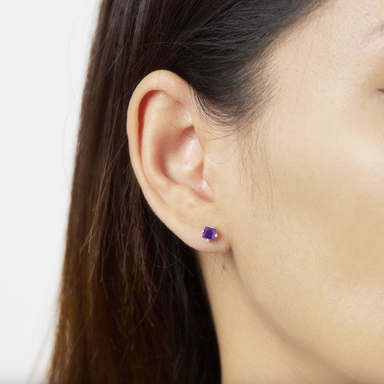 Boma Square Amethyst Facets Stud Earrings