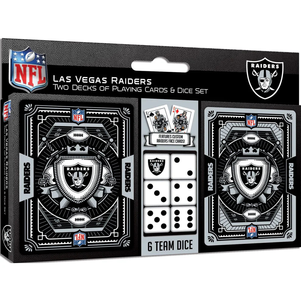 Las Vegas Raiders NFL 2-Decks of Playing Cards and Dice Set
