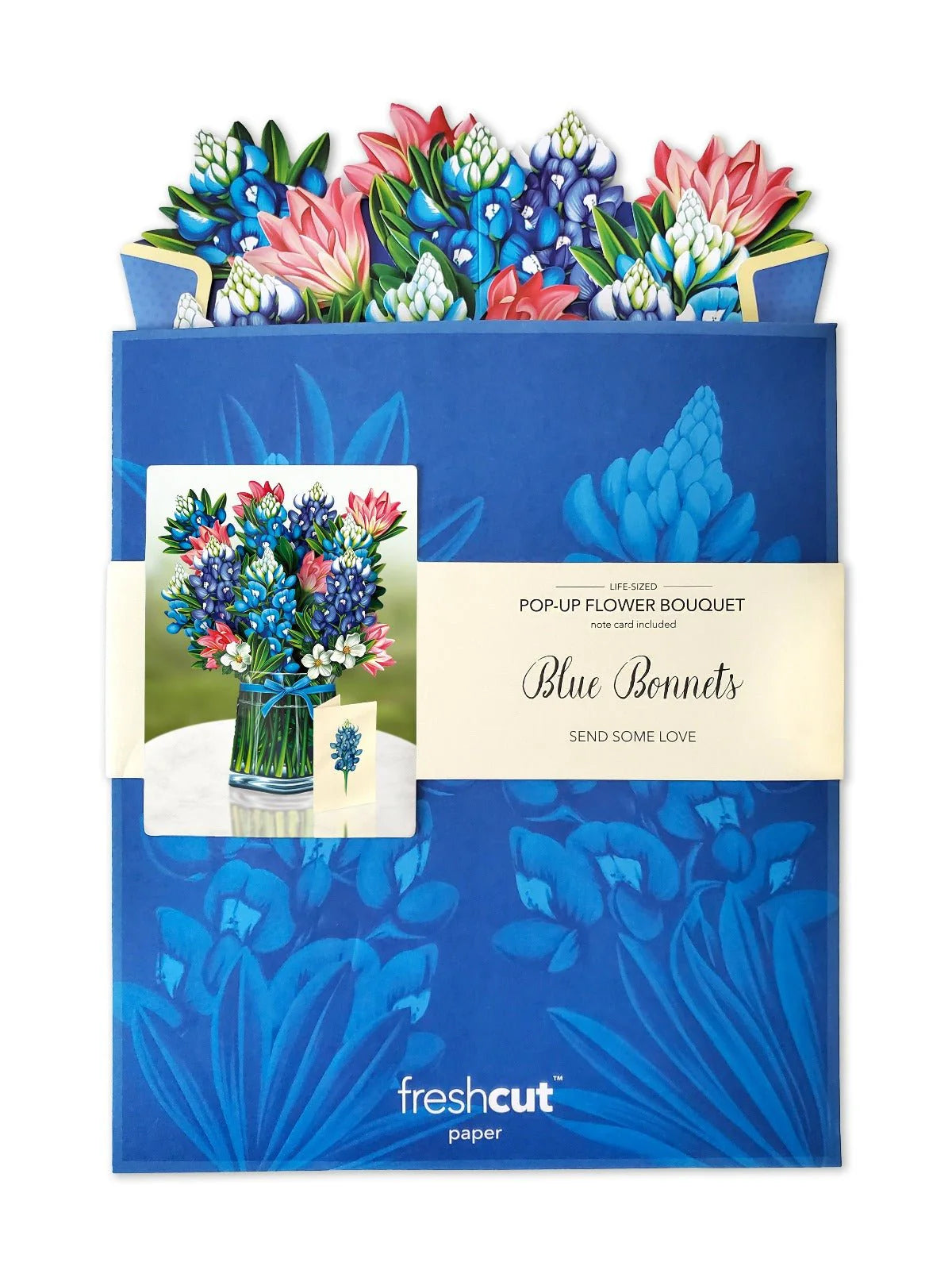 Blue Bonnets Pop Up Flower Bouquet Greeting Card    