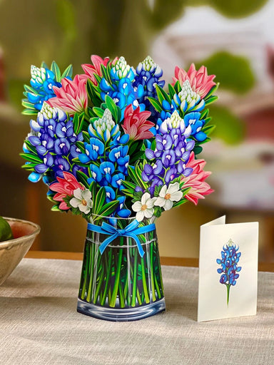 Blue Bonnets Pop Up Flower Bouquet Greeting Card    