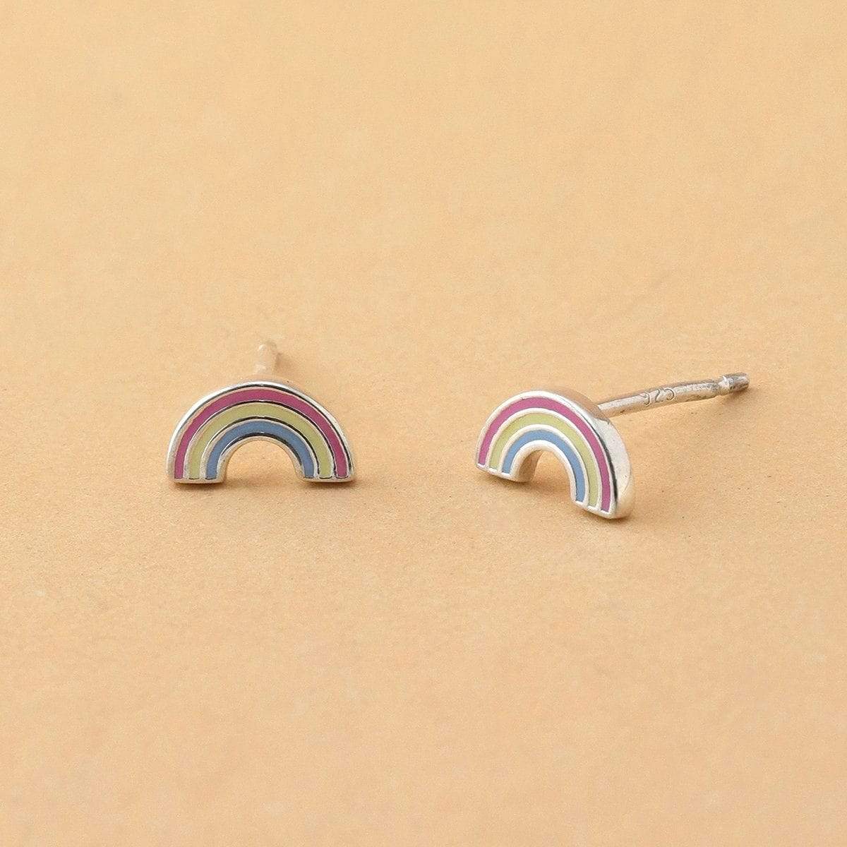 Boma Sterling Silver Post Earrings - Rainbow Multi Color Resin Fill    