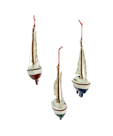 Wood Yacht With Sail Ornament - Single, Various Colors