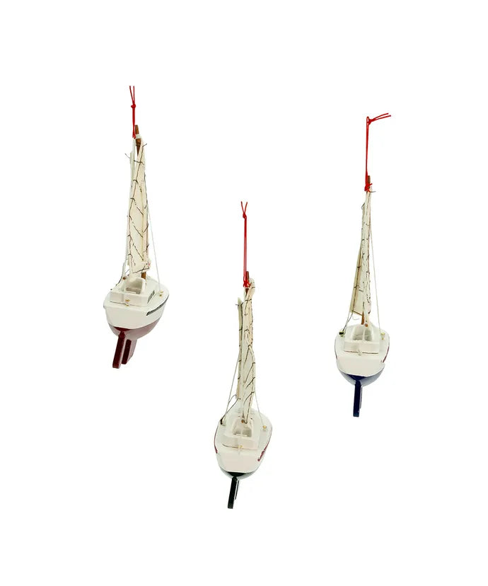 Wood Yacht With Sail Ornament - Single, Various Colors