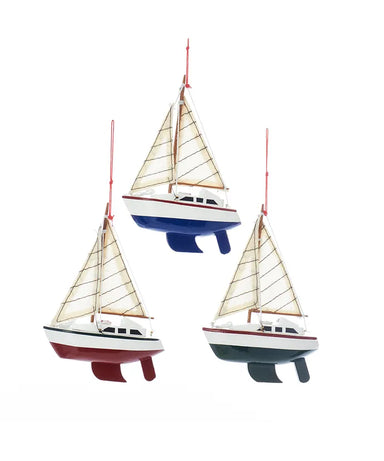 Wood Yacht With Sail Ornament - Single, Various Colors