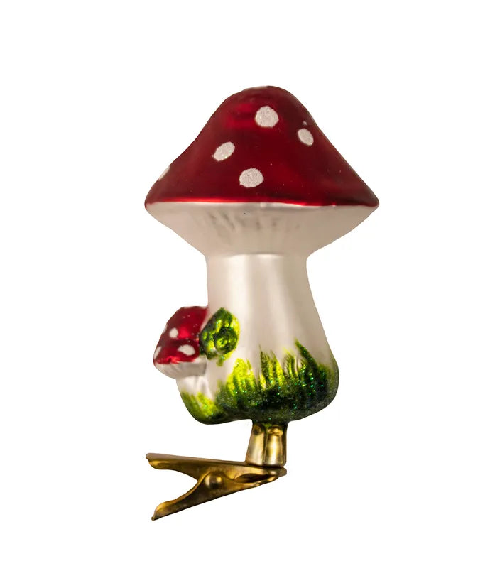 Glass Clip-On Mushroom Ornament