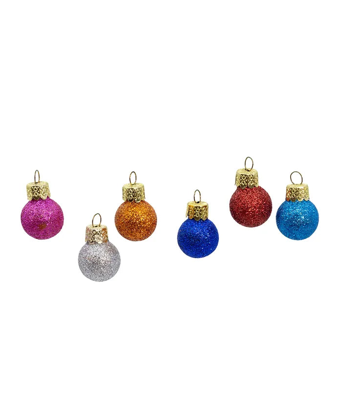 Miniature 20mm Glass Multi Color Glitter Ornaments - Box of 25