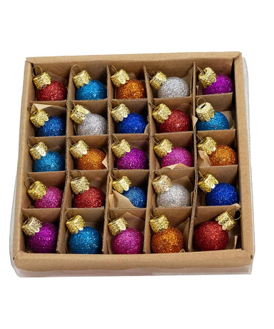 Miniature 20mm Glass Multi Color Glitter Ornaments - Box of 25