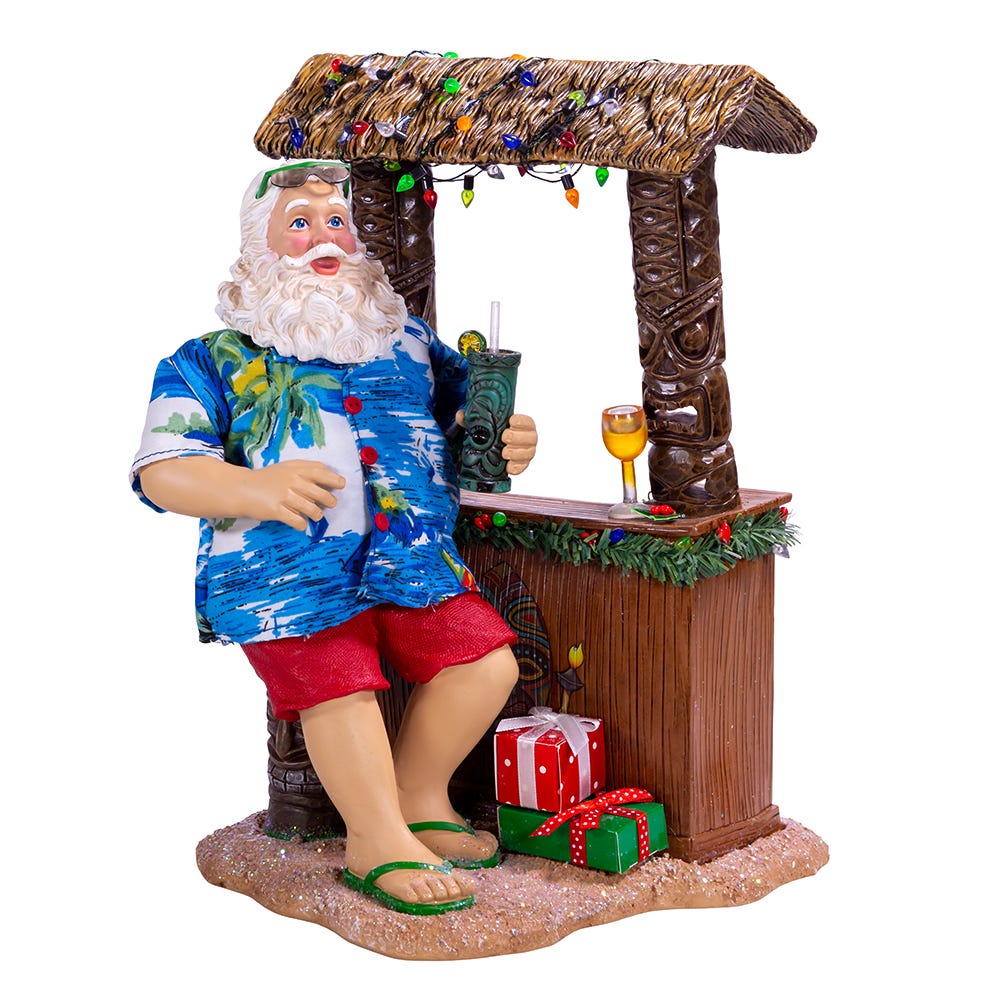 Beach Santa At The Tiki Bar with Light Up Lights    