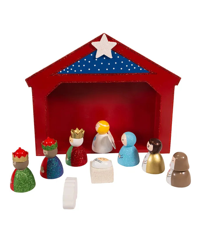 Kurt Adler Kids Wooden Nativity Set, 10 Piece