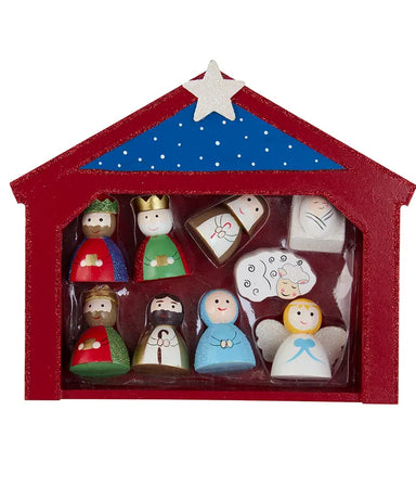 Kurt Adler Kids Wooden Nativity Set, 10 Piece