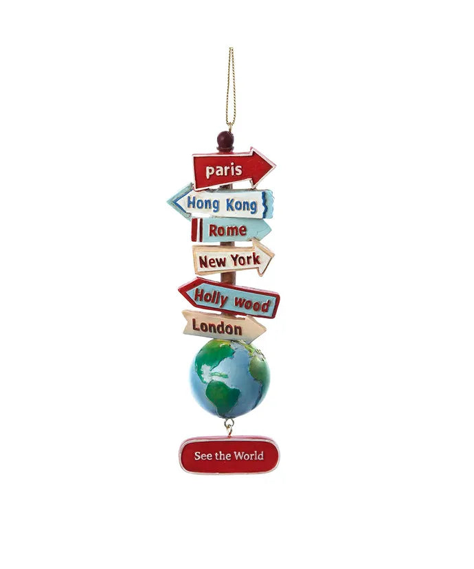 Globe With World Destination Signs Ornament