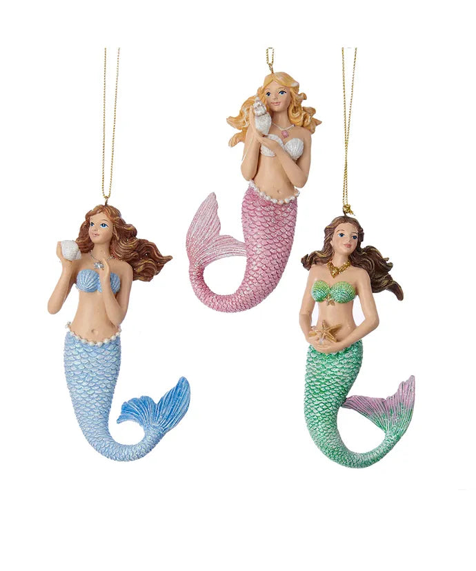 Mermaid Ornament - Single, Various Colors