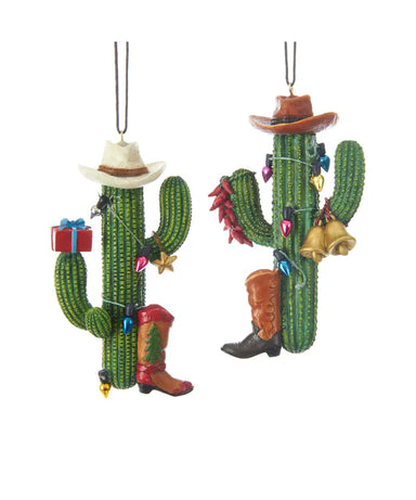 Western Cactus With Boot and Hat Ornament - Single, Various Styles