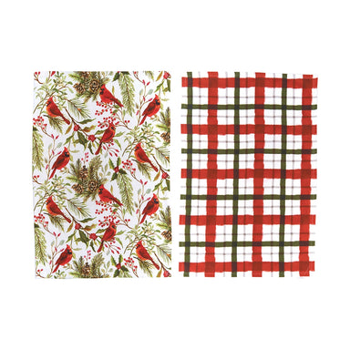 Printed Cardinal and Plaid Set of 2 Kitchen Towels    
