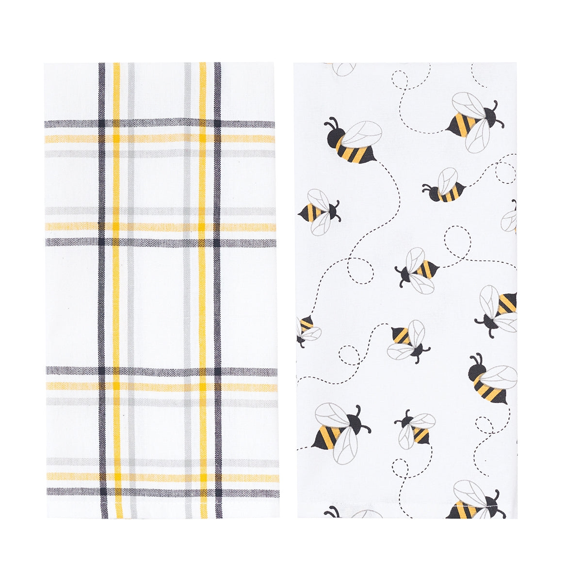 Honey Bees All Over and Plaid Set of 2 Kitchen Towels    