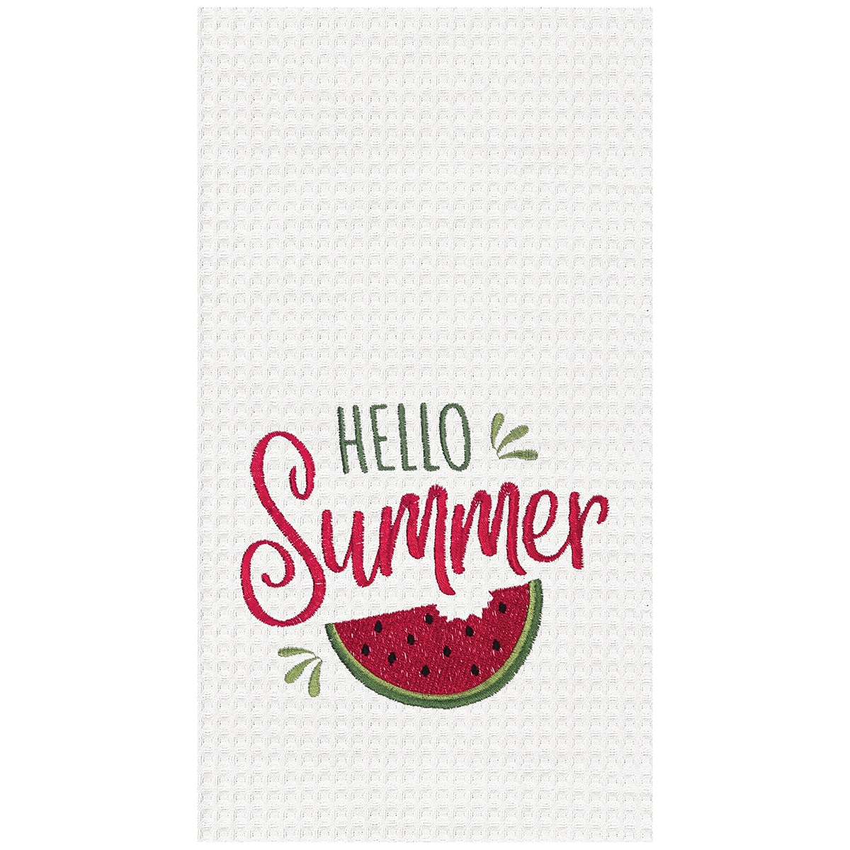 Hello Summer Embroidered Waffle Weave Kitchen Towel    