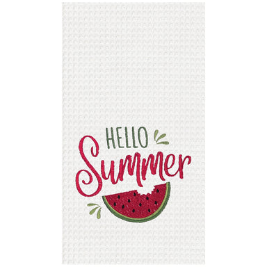 Hello Summer Embroidered Waffle Weave Kitchen Towel    