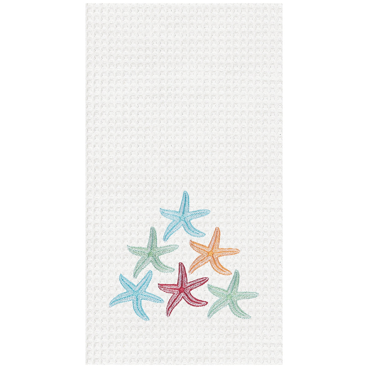 Starfish Embroidered Waffle Weave Kitchen Towel    