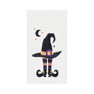 Witch Hat and Legs Embroidered Waffle Weave Kitchen Towel    