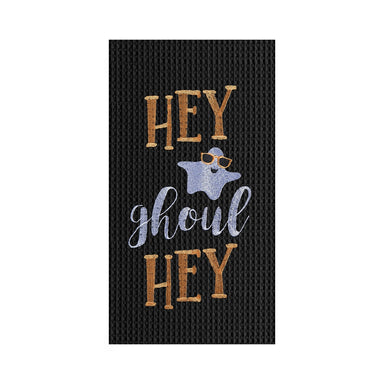 Hey Ghoul Hey Embroidered Waffle Weave Kitchen Towel    