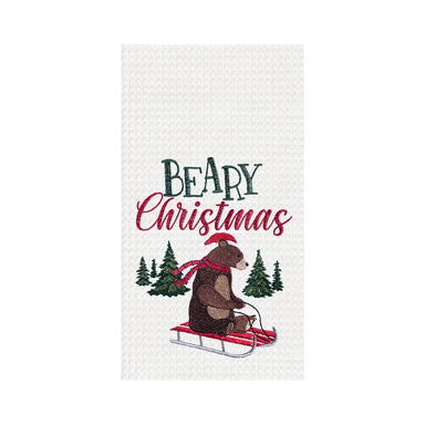 Beary Christmas Embroidered Waffle Weave Kitchen Towel    