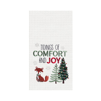 Tidings of Comfort And Joy Embroidered Waffle Weave Kitchen Towel    