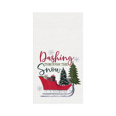 Dashing Through The Snow Embroidered Waffle Weave Kitchen Towel    