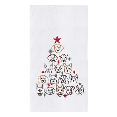 Dog Face Christmas Tree Embroidered Flour Sack Kitchen Towel    
