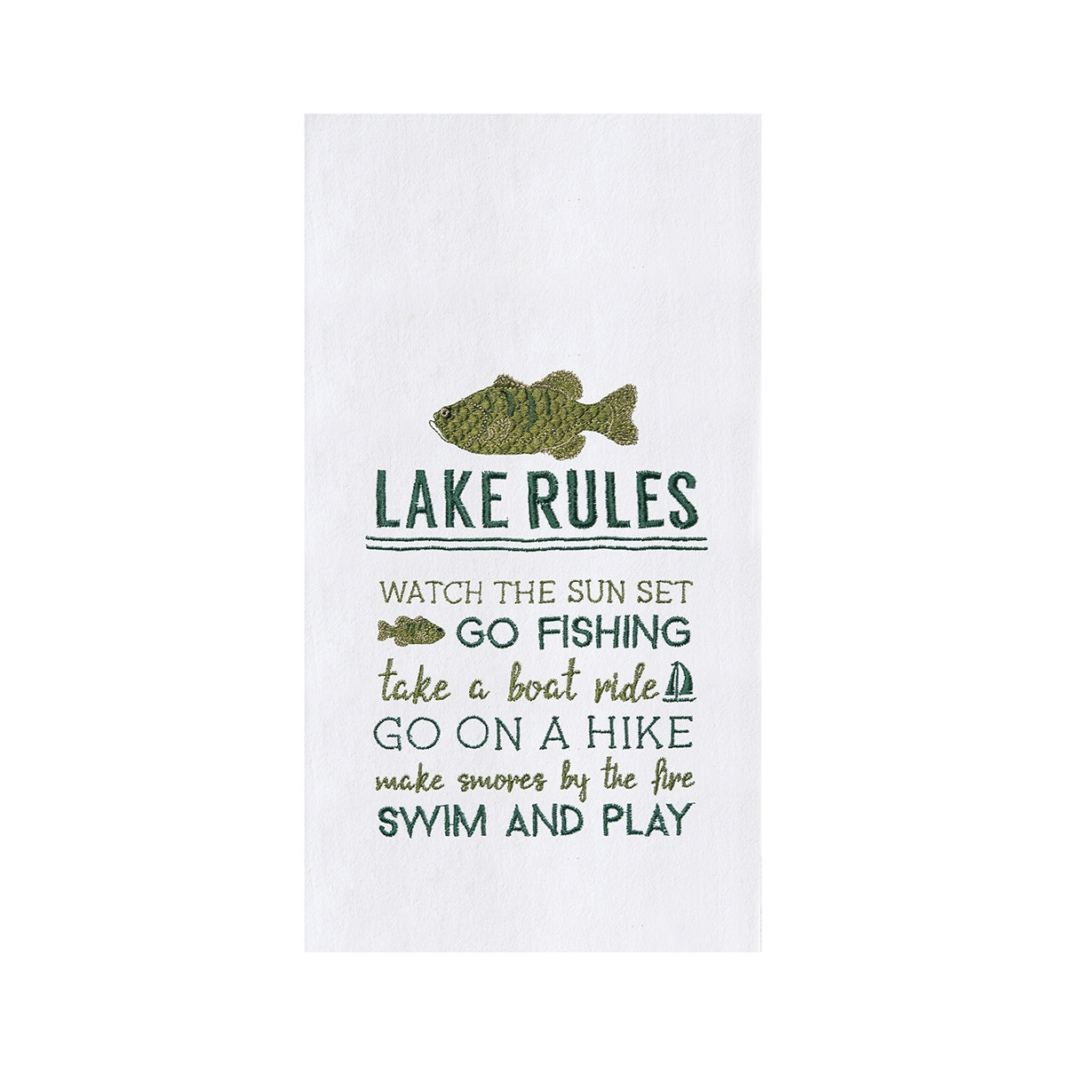 Lake Rules Embroidered Flour Sack Kitchen Towel    