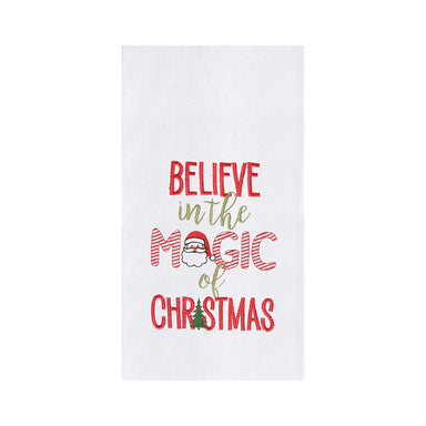 Believe In The Magic of Christmas Embroidered Flour Sack Kitchen Towel    