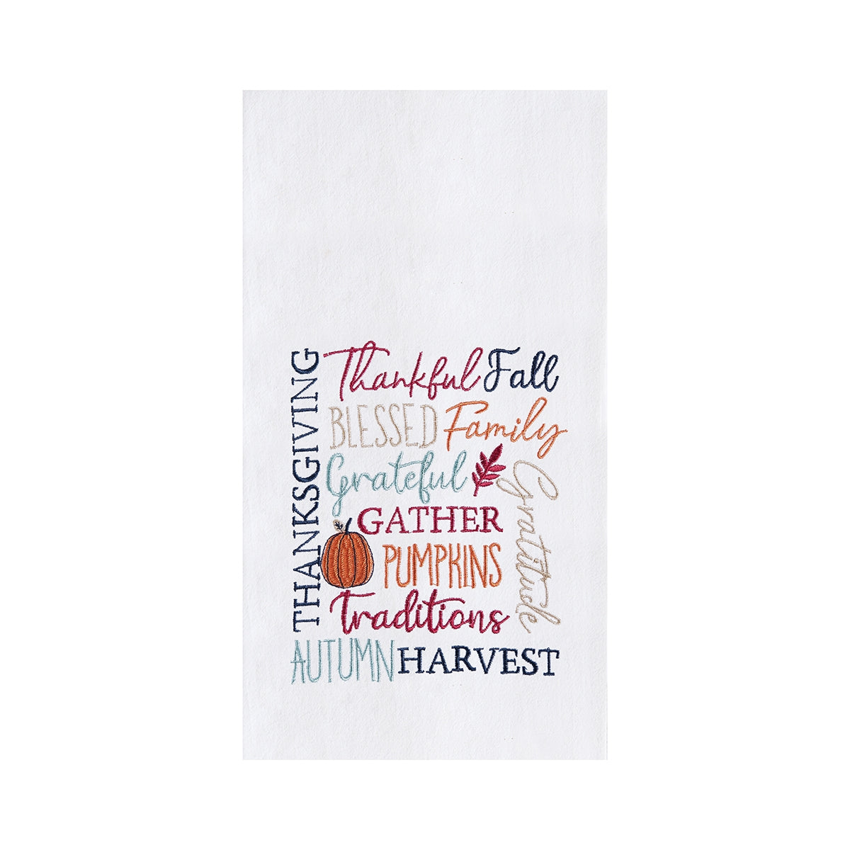 Thankful Words Embroidered Flour Sack Kitchen Towel    