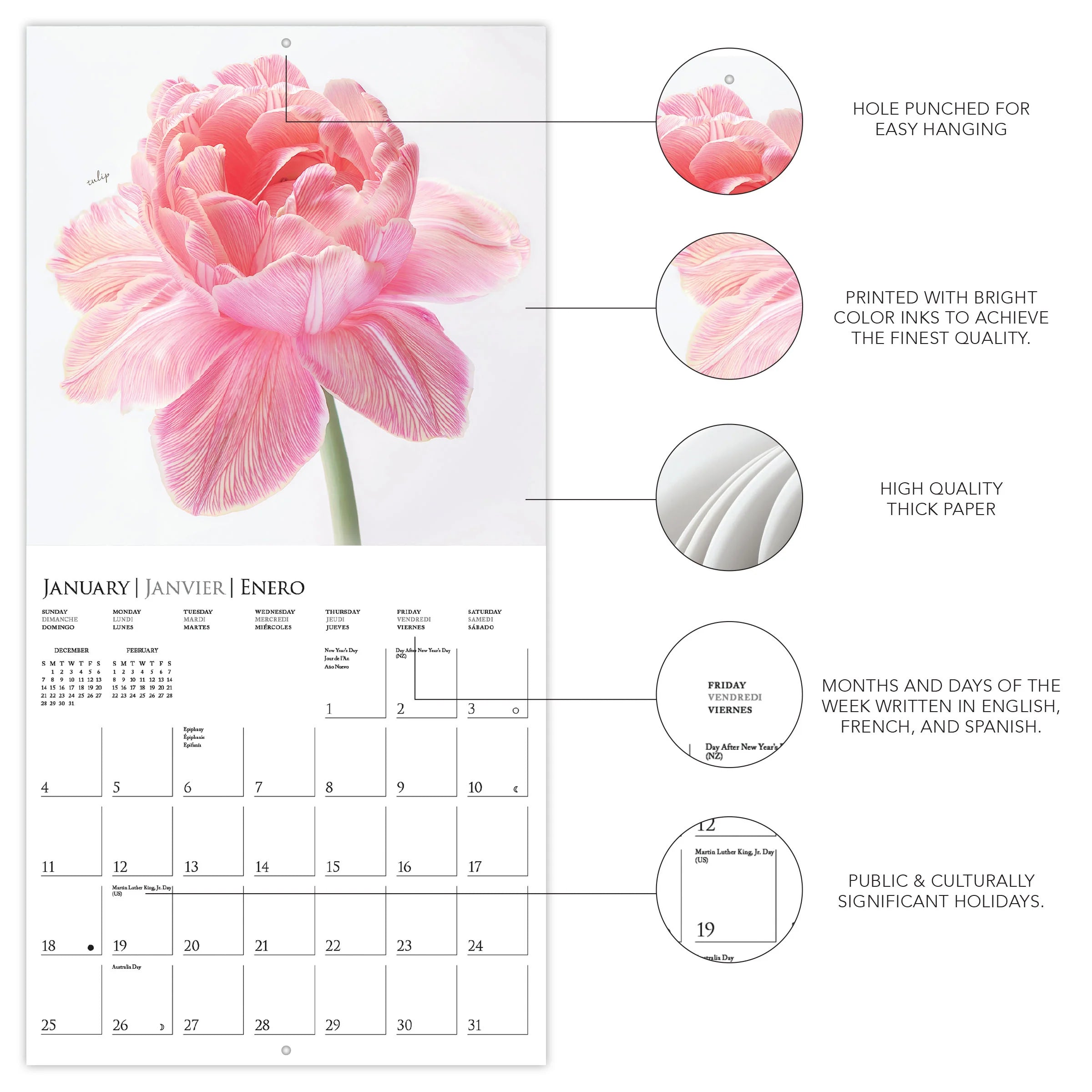 Fleurs 2026 Wall Calendar