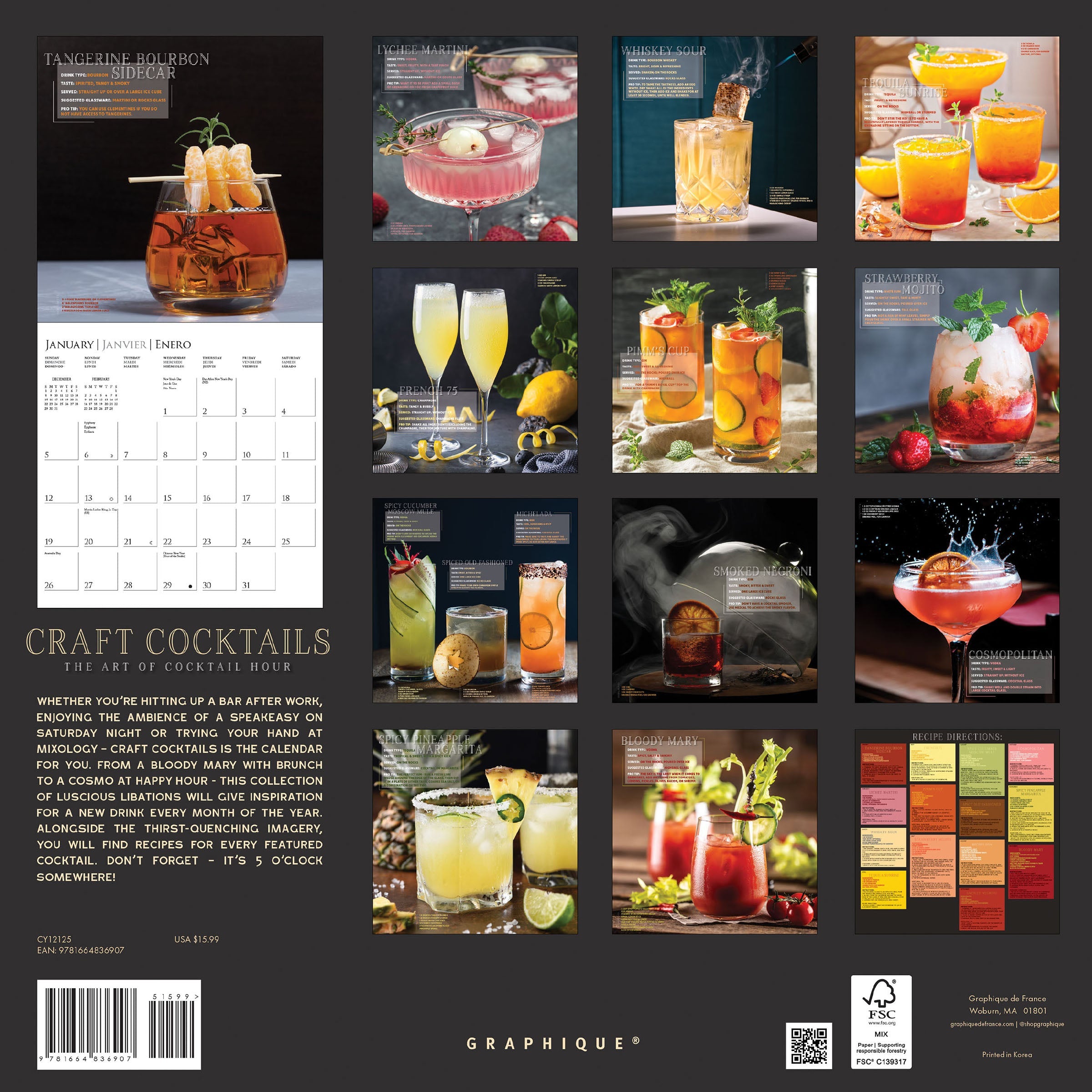 Craft Cocktails 2025 Wall Calendar    