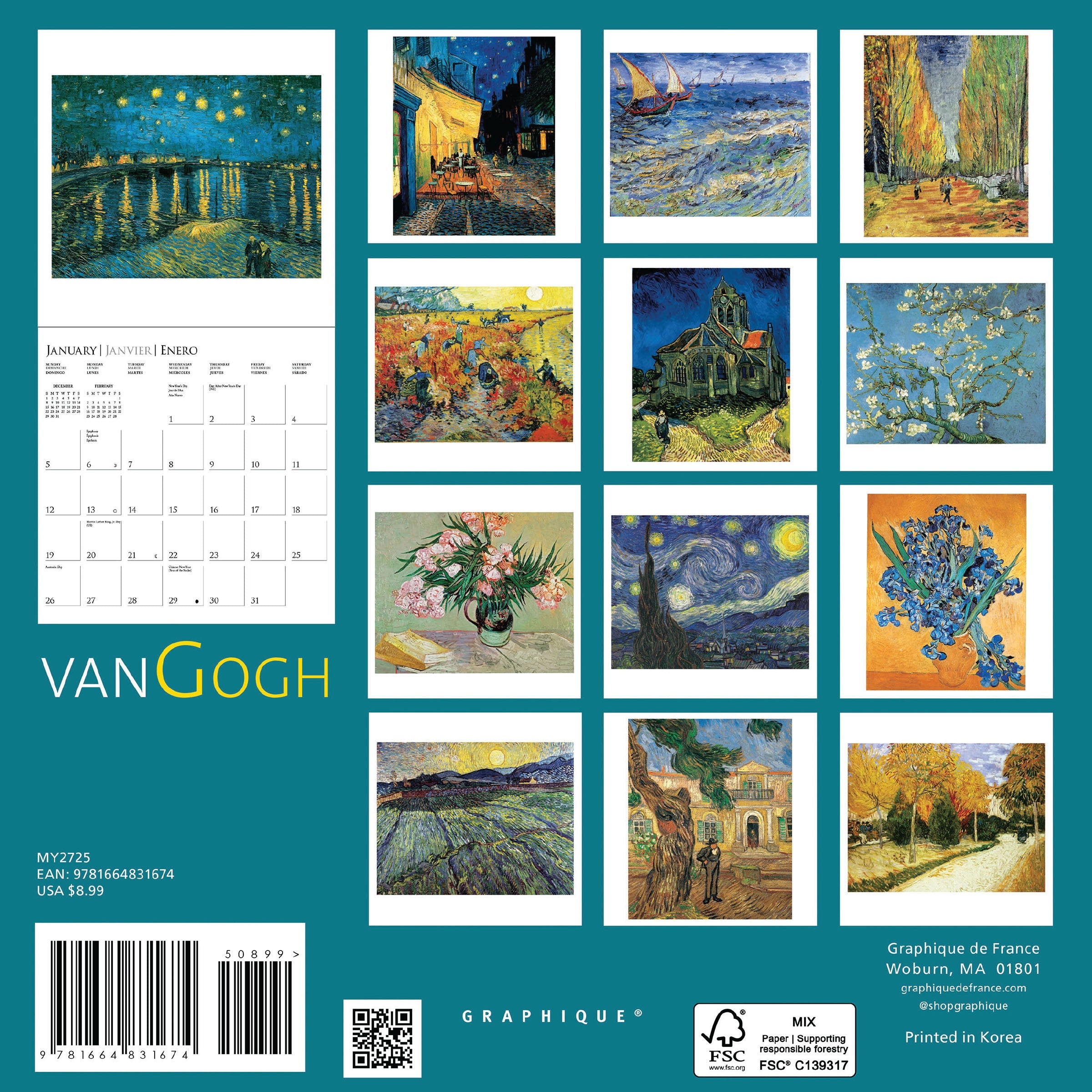 Van Gogh 2025 Mini Wall Calendar    