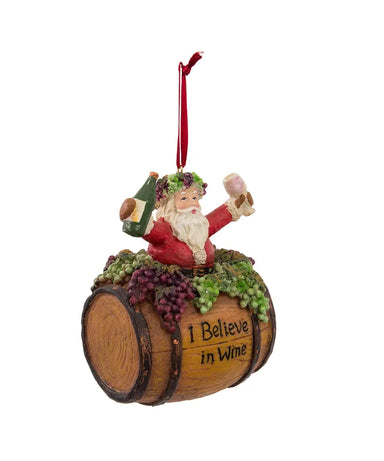 I Believe in Wine Santa on Wine Barrel Ornament